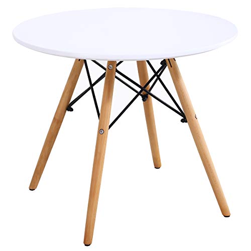 Costzon Kids Table and Chair Set, 3-Piece Kids Mid-Century Modern Style Table Set with Wood Legs for Dining Drawing Playing, Toddler Table and Chairs (White, Table & 2 Chairs)
