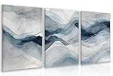IAFWZX Framed Blue Gray Abstract Wall Art, Modern Minimalist Waves Wall Decor, Neutral Watercolor Line Canvas Paintings, Navy Blue Watercolor Poster Prints for Bedroom Living Room Office 12'x16'x3