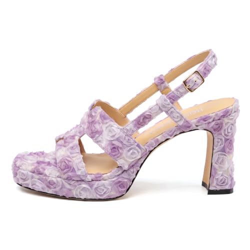 Image of ROSERWISH Heels for Women Chunky Block Platform High Heels Square Open Toe Strappy Heel Sandals Wedding Party Prom Fashion Slingback Dress Pump Sandals Shoes
