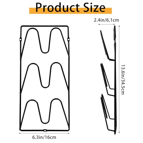 YRYUNRUI 2 Pack 3 Tier Pot Lid Organizer Rack, No Drilling Adhesive Pot Lids Holder, Wall Mounted Pots and Pans Organiser, Metal Pot Lids Holder for Kitchen Storage (Black) - Image 2