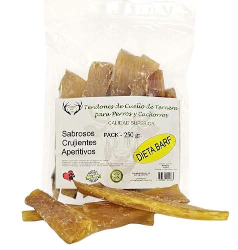 ARTISAN GIFT CO Snacks Naturales para Perros – 100% Carne Sabrosa Deshidratada, Apto para Dieta Barf (250 gr, Tendón Cuello de Ternera)
