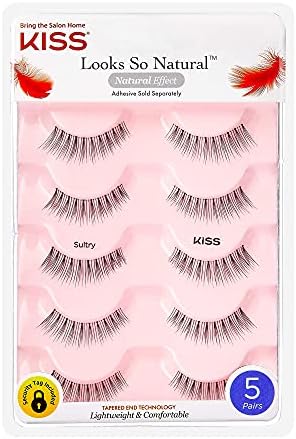 KISS Looks So Natural False Eyelashes Multipack, Lightweight & Comfortable, Tapered End Technology, Reusable, Cruelty-Free, Contact Lens Friendly, Style 'Sultry', 5 Pairs Fake Eyelashes