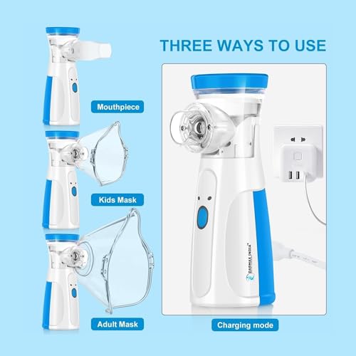 Image of Portable Mesh Nebulizer Machine for Kids & Adults | Ultrasonic Inhaler Device | Silent Handheld Nebulizer with USB Rechargeable Battery | Steam Inhaler for Asthma, Cough, Cold & Allergy Relief