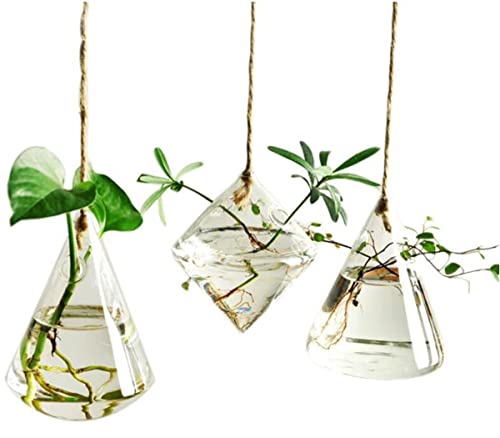 ハンギングプランターハンギングポット吊り下げプランター不規則な幾何学的な花瓶ガラス容器 ガラス 花瓶 水栽培 観葉植物適用ハンギングプランター植木鉢/水プランター花瓶セットストリング付き3個入り