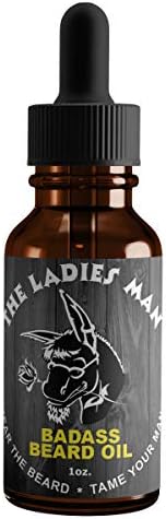 Badass Beard Care Oil for Men - Ladies Man Scent 1 oz - All Natural Argan, Jojoba, Vitamin E - Softens Beard, Reduces Itch, Moisturizes Skin, Promotes Healthy Beard Growth