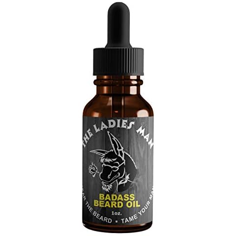 Badass Beard Care Oil For Men - The Ladies Man Scent, 1 oz - All Natural Ingredients, Keeps Beard and Mustache Full, Soft and Healthy Cover