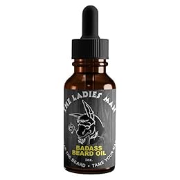 Badass Beard Care Oil for Men - Ladies Man Scent 1 oz - All Natural Argan, Jojoba, Vitamin E - Softens Beard, Reduces Itch, Moisturizes Skin, Promotes Healthy Beard Growth