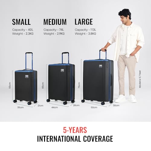 Image of Urban Jungle Lumolite Trolley Bag Set of 2 Hardside Polycarbonate Small, Medium (65, 55 cm) Light Weight Suitcase with, 8 Spinner Wheels and TSA Lock Travelling Luggage for Men & Women | Black