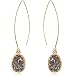 Humble Chic Simulated Druzy Needle Drops - Threader Upside-Down Hoop Dangle Earrings, Simulated Hematite, Grey, Metallic, Silver-Tone, Gold-Tone