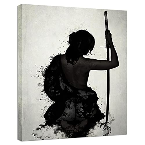 Artvender Female Samurai Wall Art Japanese Warrior Canvas Print Black And White Poster Decor Abstract Home Decorative Artwork Framed For Bedroom Bathroom Living Room Hallway Decoration Ready To Hang 16 X 20 In #TOP7