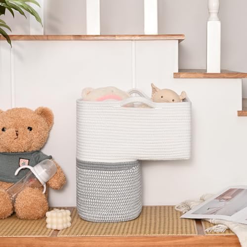 Degeyoyo Woven Stair Basket, Stair Baskets for Wooden Stairs, Carpeted Stairs Storage Basket with Handles, Staircase Baskets for Toys, Books, Gray, 15” L x 10” W x 15” H by Degeyoyo - Image 3