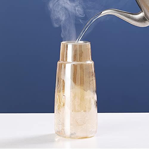 Bedside Water Carafe Set with Tumbler, Bedside Carafe and Glass Set for Nightstand Bedroom Guest Room, Water Carafe for Cold Drink, Mouthwash Dispenser for Bathroom Kitchen 25oz/750ml (Gold)