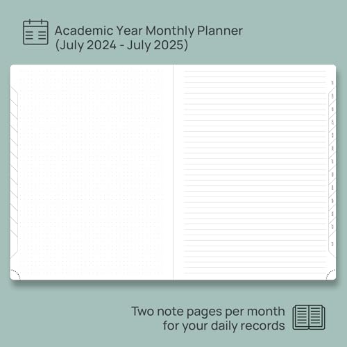 POPRUN Monthly Planner 2024-2025(8.5\" x 11\"), 13-Month Calendar Book (Jul.24-Jul.25), Calendar Planner with Monthly Tabs, Dual Pockets, 100GSM Paper - Pacific Green