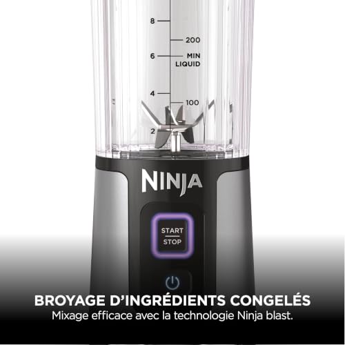 Ninja Blast Blender portable, 530 ml, couvercle résistant aux fuites et bec verseur, mini blender sans fil puissant, rechargeable, smoothies, shakes protéinés, mixe fruits et glaçons, noir, BC151EUBK – vue 8