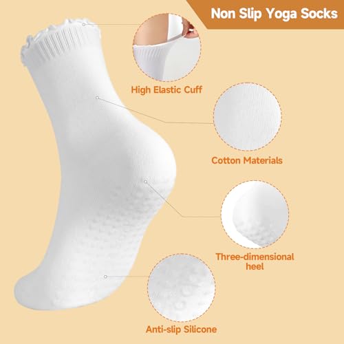 Image of Jspupifip Cute Pilates Socks with Grips for Women Non Slip Grip Yoga Socks Crew Sock for Ballet Barefoot Workout Hospital