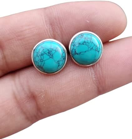 Turquoise Stud Post Earring 925 Sterling Silver 10 MM Round Genuine Stone Earrings for Teen Girls & Women Gift for Her Women Sister Mother Friend