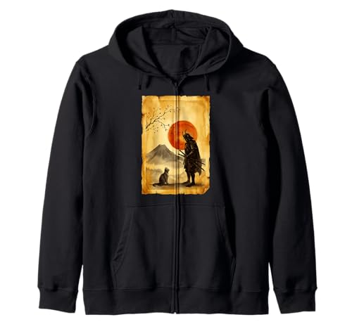 Chat Japonais Bushido Zen Mountain Artistic Japon Samourai Sweat à Capuche