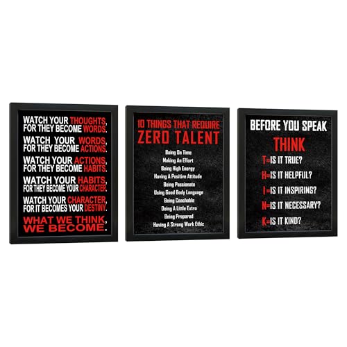 Pyradecor Black Framed Wall Art 3 Panels Motivational Office Positive