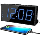 Digital Alarm Clock, 7.5' Dimmer Large LED Display Dual Alarm Clock for Bedroom with Battery Backup,USB Charging Port,Adjustable Volume,Snooze,12/24Hr DST,Basic Bedside Digital Clock for Heavy Sleeper