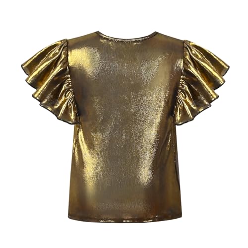 Image of Mirawise Girls Shirts Metallic Tops Clothes Tshirt Ruffle Short Sleeve Tee Size 6-14
