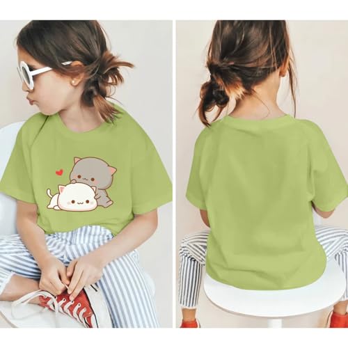 Image of KEEVICI Cute Cat Shirts for Girls Graphic Tees Kids Kawaii Cartoon Animal Print T Shirt Summer Cotton Short Sleeve Tops
