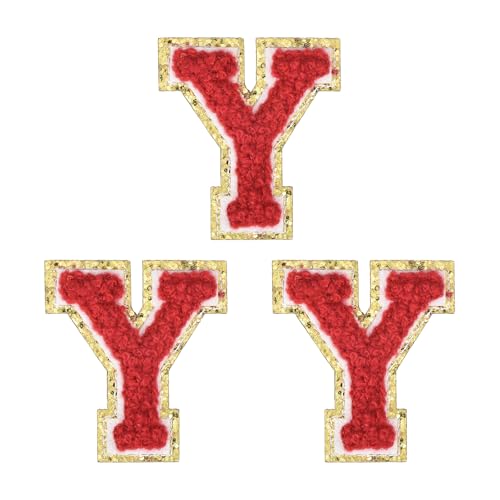 MECCANIXITY 2" Chenille Iron on Letter Patches Red Letter Y 3pcs