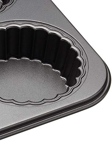 MasterClass 4 Hole Loose Bottomed Tart Tin with PFOA Non Stick, Robust 1 mm Thick Carbon Steel, 26 x 26 cm Pan with 10 cm Mini Tartlet Moulds