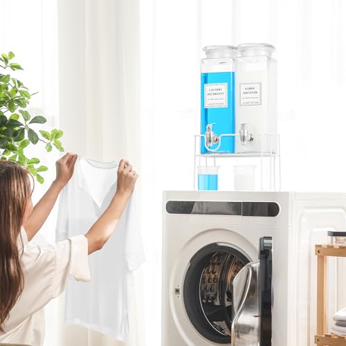 2 Pack Glass Laundry Detergent Dispenser with Stand, Laundry Soap & Fabric Softener Dispenser for Laundry Room Organization and Storage, 76oz Laundry Liquid Containers with Labels, Measuring Cups by SACIOVEE - Image 7