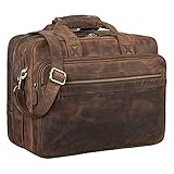 STILORD 'Leopold' Umhängetasche Herren Ledertasche Aktentasche Schultertasche Lehrertasche Notebooktasche Laptoptasche Unitasche Collegetasche echtes Büffel-Leder, Farbe:Zamora - braun