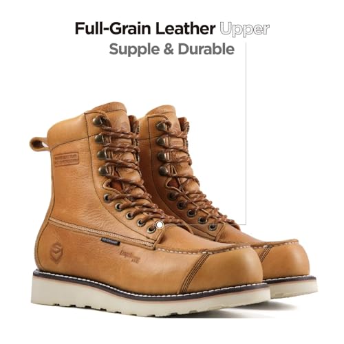 Image of SUREWAY Mens 8 inch Heavy Duty Waterproof Work Boots for Men - Composite Toe,EH Construction Industrial Safety Leather Boots,GoodyearWelt,Lace Up Wedge Moc Toe,Oil /Slip Resistant Comfortable Outsole