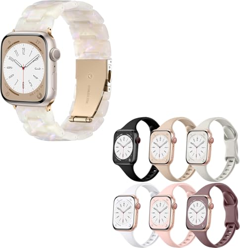 Lerobo Resin Band Compatible with Apple Watch Bands for Women 38mm 40mm 41mm 42mm,Fashion Lightweight Tortoise Replacement Strap for iWatch Series 10 9 8 7 6 5 4 3 2 SE Ultra,Colorful Ivory White
