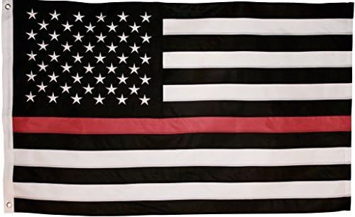 Thin Red Line Flag - 3X5 Foot with Embroidered Stars and Sewn Stripes - Black White and Red American Flag Honoring Firefighters and EMTs