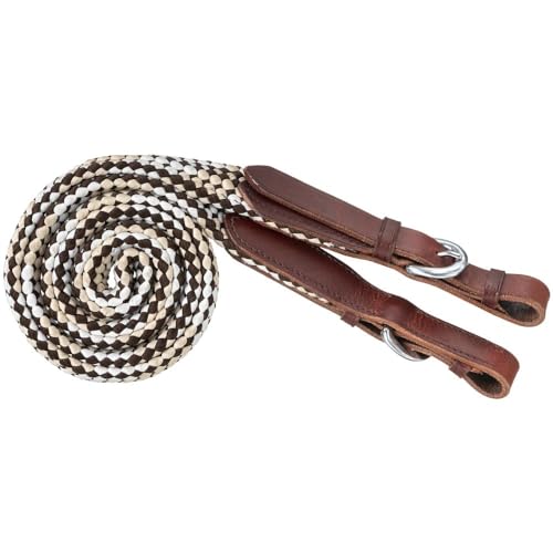 Tough 1 5ft Flat Braided Trail Reins Brown/Tan/Wht