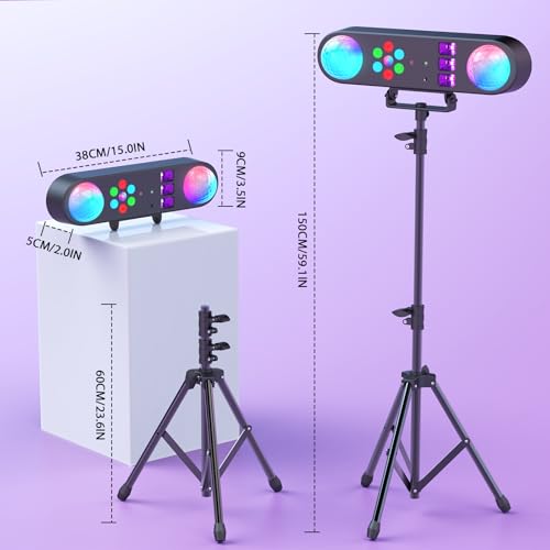 DJ Lights with Stand,5 in 1 Dj Lights for Parties Disco Ball Stage Party Light Set with Sound Activated Control, UV,Strobe, Dyeing, Led Par Light and Pattern Lighting for Bar Wedding Christmas-2PC - Thumbnail 7