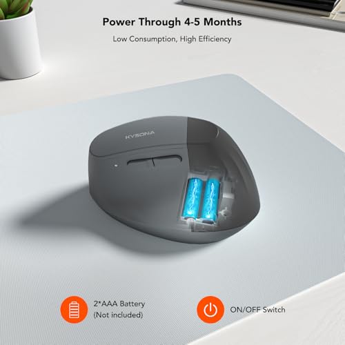 KYSONA EM18 Wireless Ergonomic Vertical Mouse, Ergo Design, Bluetooth Cordless Mouse for Medium/Large Hands, Silent Click, 5-Level Adjustable DPI, Carpal Tunnel Mice for Computer/PC/Mac/Laptop, Black by KYSONA - Image 7