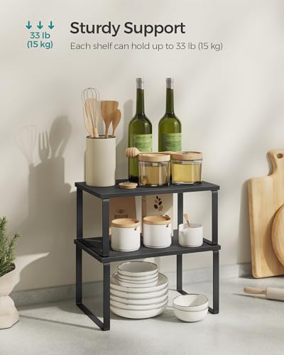 image for SONGMICS Cabinet Organizer Shelf, Set of 2 Kitchen Counter Shelves, Ki