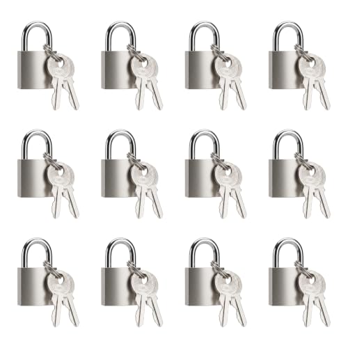 Image of 12 Pcs Mini Suitcase Locks with Different Keys Small Keyed Padlocks(Silver) | Toolbox Backpack Boxes Travel Bags Locker Locks