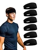 6 Pack Sport Headbands for Men & Women, Sweat Wicking Workout Sweatband, Black Hairband for Running, Cycling, Football, Yoga (Black 6 Pack)
