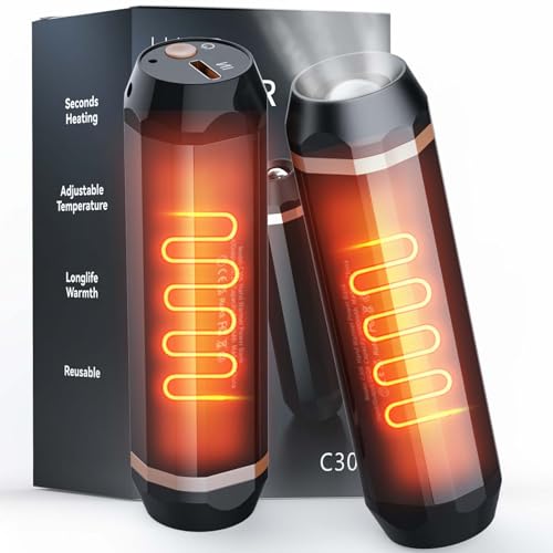 Electric Hand Warmers Rechargeable 2 Pack, Ericsity USB Hand Warmers Rechargeable Battery Operated Heater Reusable Portable Pocket Heater with Split Magnetic 10000mAh PowerBank and Flash Light 3 in 1