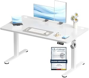 Devoko 120x60 cm Escritorio Regulable en Altura, Escritorio Elevable Eléctrico Telescópico Bidireccional, Escritorio de Oficinay Hogar, para Estudio en Casa con Tablero Ensamblado, Blanco