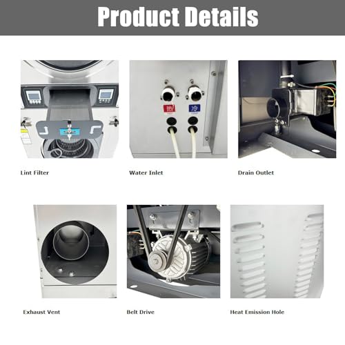 Banfluxion Coin Operated Washer Dryer Combo Commercial Stacked Washing Drying Machine for Laundromats Apartment Laundry Rooms Hotels 12kg Dry Clothes Capacity 220V 1PH - Thumbnail 5