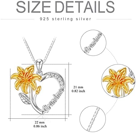Necklace for Grandma 925 Sterling Silver Lily Flower Heart Necklace I Love You Grandmother Nana Pendant Women Jewellery Birthday Gift