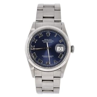 Rolex Datejust 36 (steel, blue Roman dial, smooth bezel, Oyster bracelet, service record and box, pre-owned)