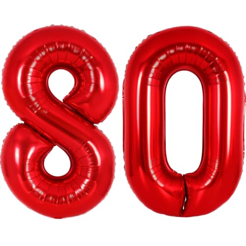 Image of Number Balloons Red Party Balloon - 40 Inch Large Number 80 Balloon, Numbers Balloon Birthday Decorations, Red Party Supplies for Anniversary