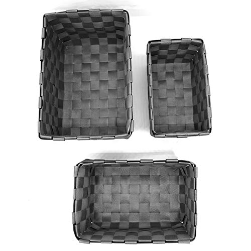Evideco Checkered Woven Strap Storage Utilities Shelf Baskets Gray Set Of 3 #TOP5