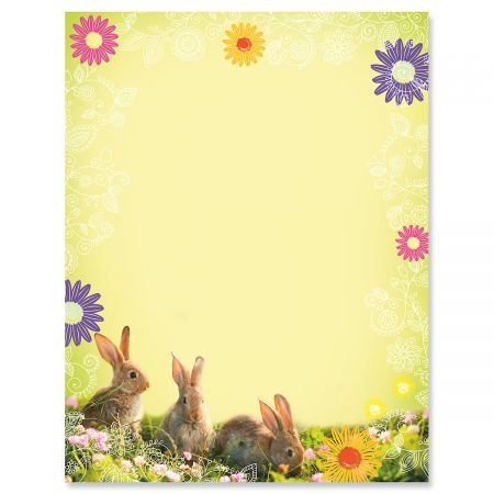 Photo Bunnies Easter Letter Papers - Set of 25 Spring Stationery Papers are 8 1/2" x 11", Compatible Computer Paper, Spring letterhead Sheets Great for Easter Flyers, Invitations, or Letters