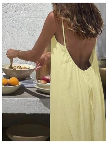 Image of MakeMeChic Women's Summer Flowy Maxi Dresses Vacation Spaghetti Strap Sleeveless Backless Dress