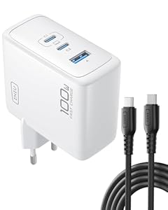 INIU USB C Ladegerät, 100W 3-Port Laptop Schnellladegerät mit USB C Kabel, GaN Mehrfach Netzteil für MacBook Air Pro, iPad, iPhone 17 16 15 Pro Max, Samsung Galaxy S25 S24 Ultra, Pixel, Switch 2 etc