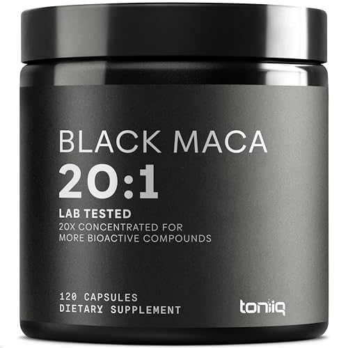 Toniiq Black Maca Root - Ultra High Potency 20:1 Extract - Single Origin Wildcrafted & Highly Concentrated - Third-Party Lab Tested - 120 Capsules