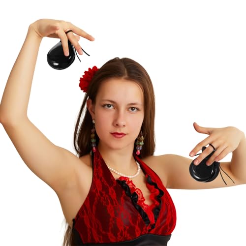 Vaguelly 1 Pair Spanish Castanets Black Wooden Castanets Spanish Hand Percussion Instruments Finger